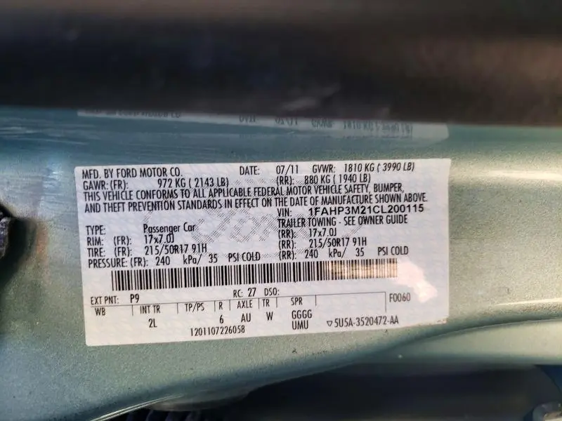 2012 FORD FOCUS SEL  