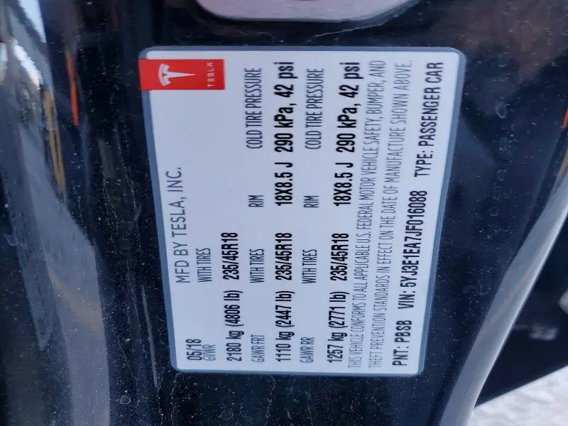 2018 TESLA MODEL 3   