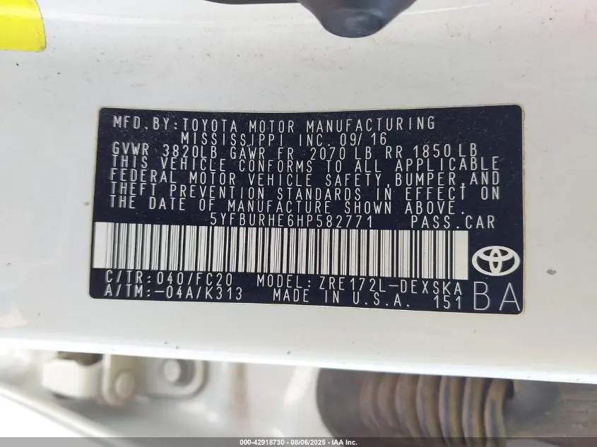 2017 TOYOTA COROLLA SE