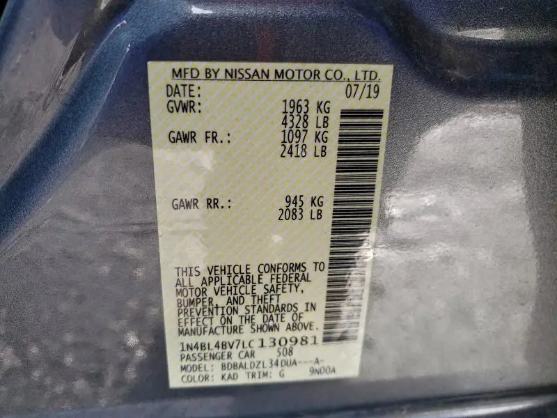 2020 NISSAN ALTIMA S  