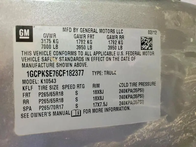 2012 CHEVROLET SILVERADO K1500 LT  