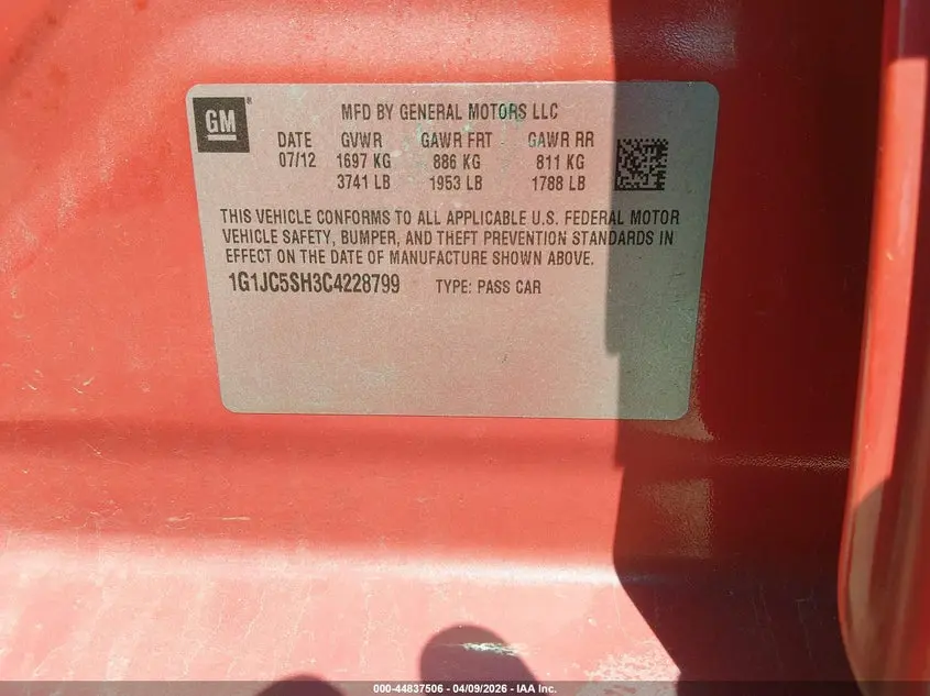 2012 CHEVROLET SONIC 2LT