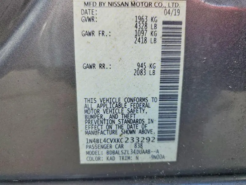 2019 NISSAN ALTIMA 2.5 SR  