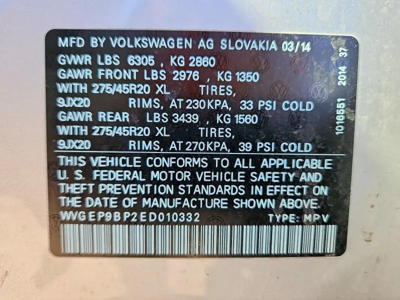 2014 VOLKSWAGEN TOUAREG V6 TDI  