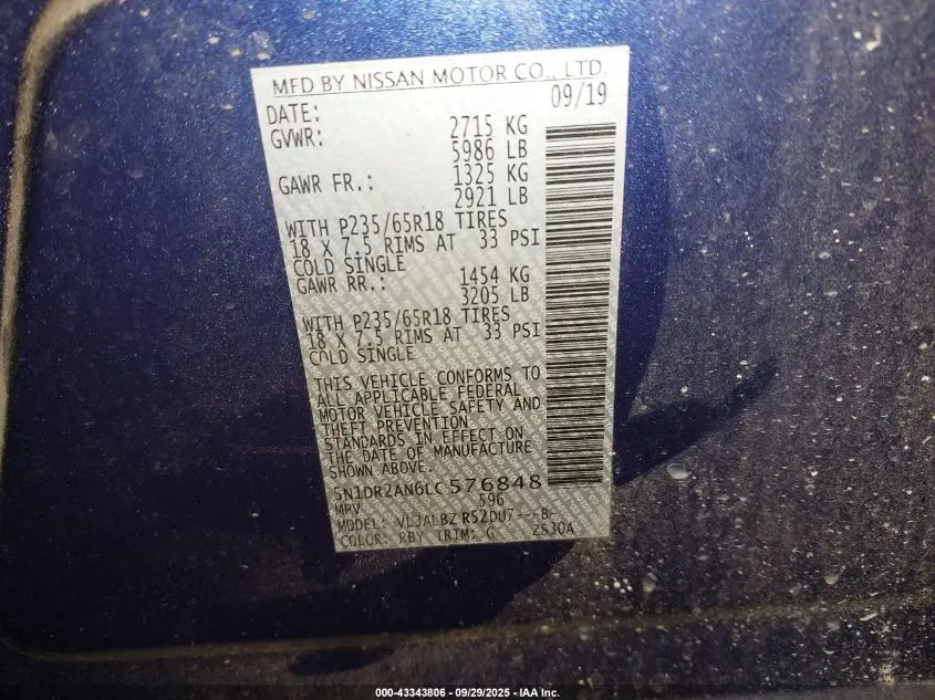 2020 NISSAN PATHFINDER S 2WD