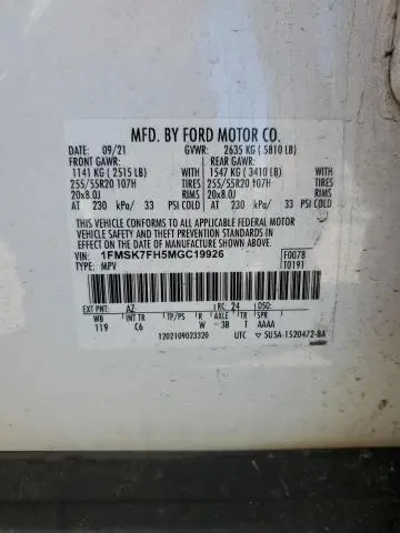 2021 FORD EXPLORER LIMITED  