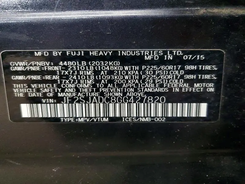 2016 SUBARU FORESTER 2.5I PREMIUM  