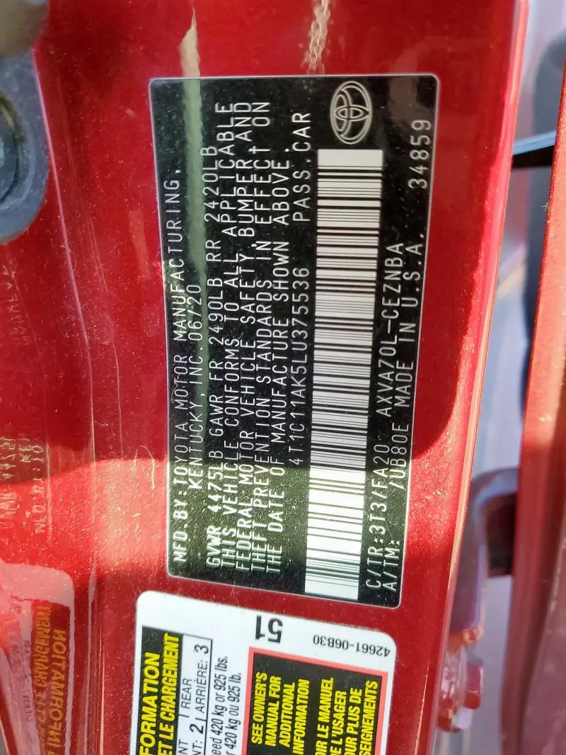 2020 TOYOTA CAMRY LE  