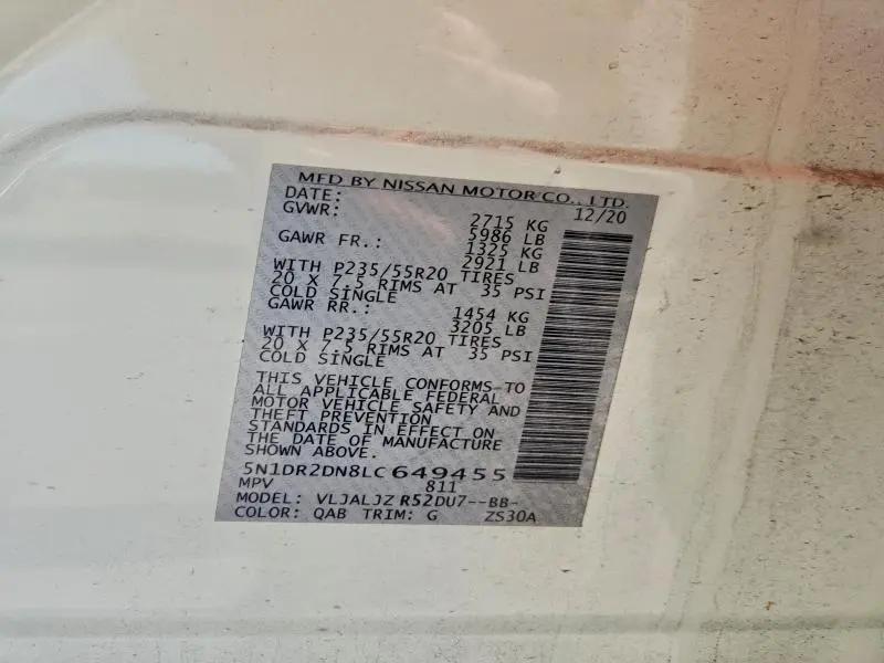 2020 NISSAN PATHFINDER PLATINUM  