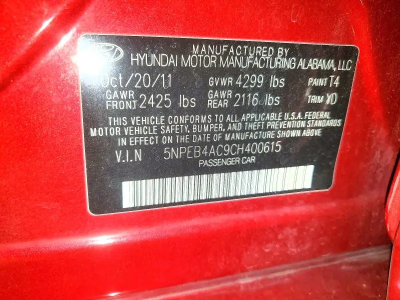 2012 HYUNDAI SONATA GLS  
