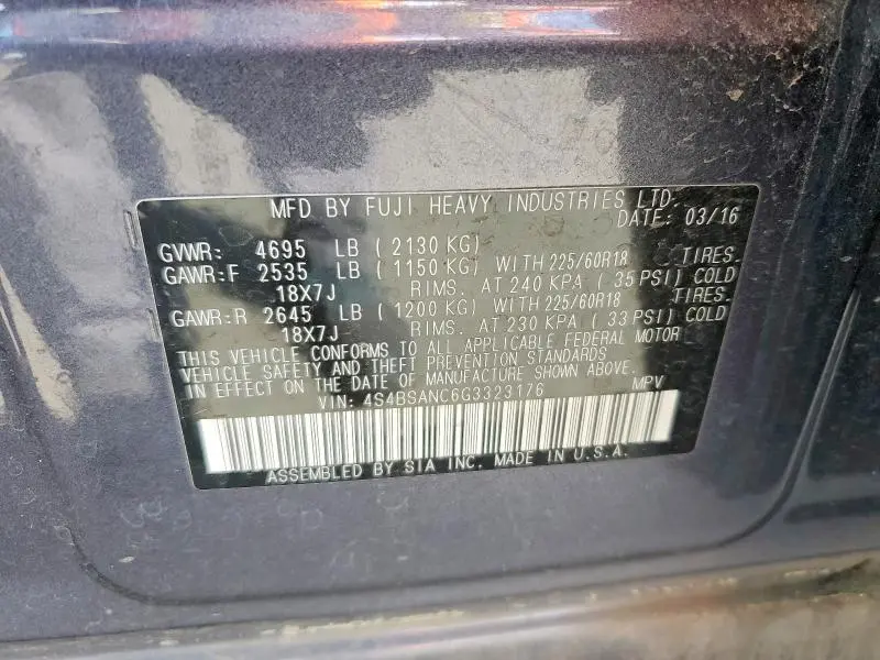 2016 SUBARU OUTBACK 2.5I LIMITED  