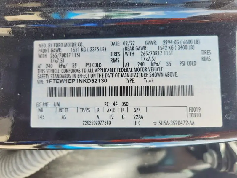 2022 FORD F150   