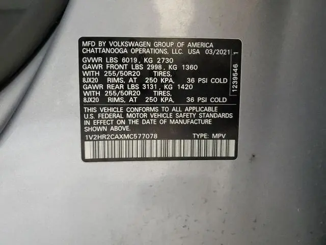 2021 VOLKSWAGEN ATLAS SE  