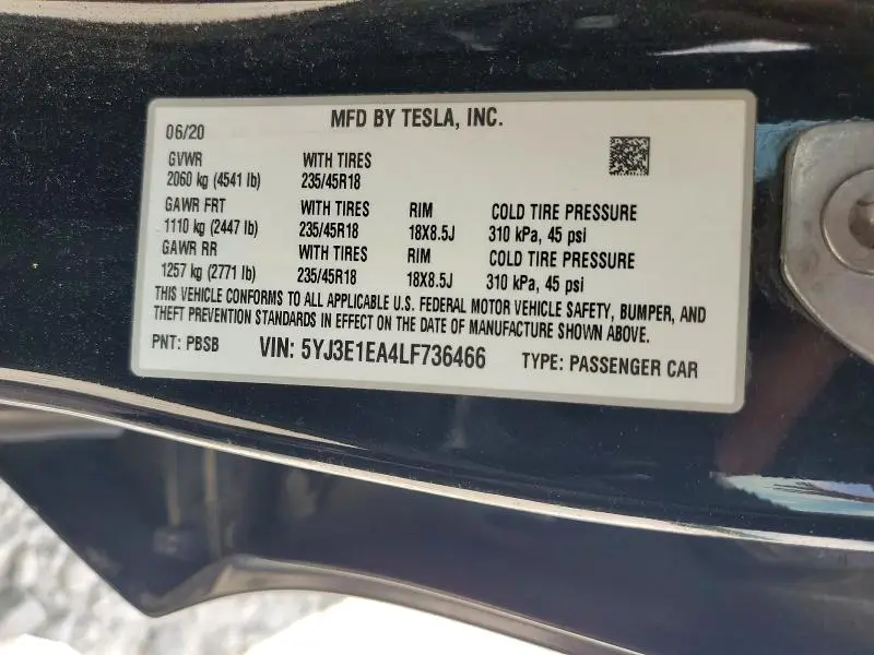 2020 TESLA MODEL 3   
