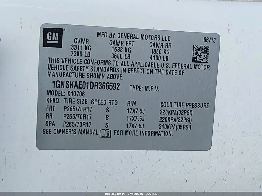 2013 CHEVROLET TAHOE LS