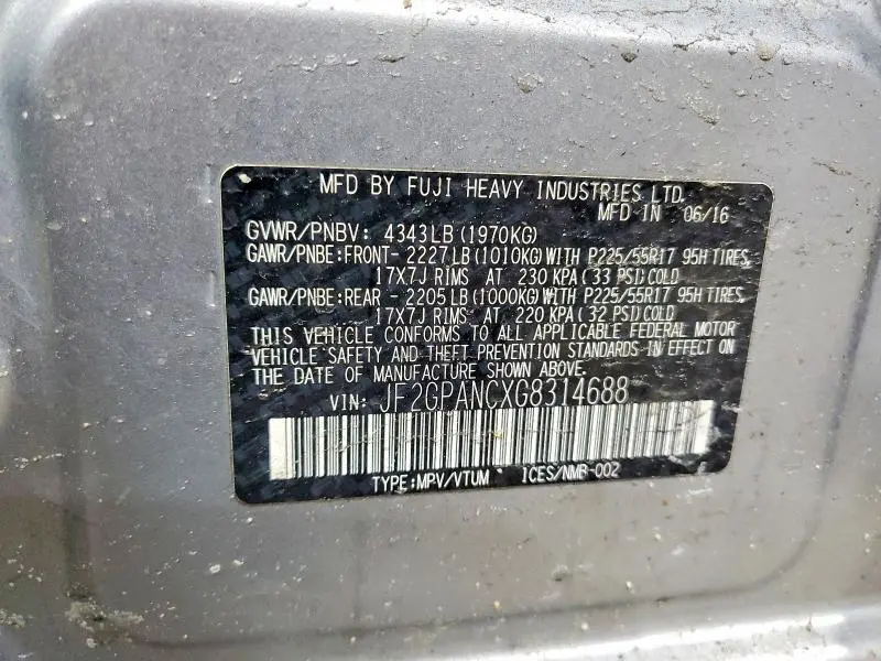 2016 SUBARU CROSSTREK LIMITED  