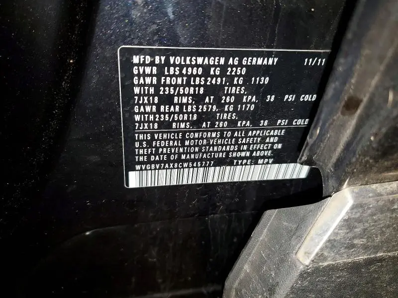 2012 VOLKSWAGEN TIGUAN S  