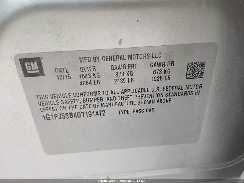 2016 CHEVROLET CRUZE LIMITED ECO AUTO