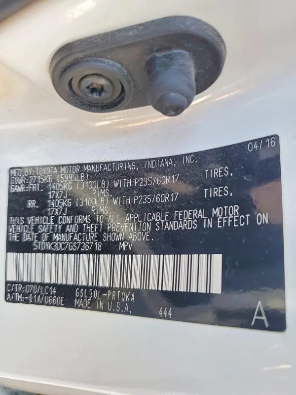 2016 TOYOTA SIENNA XLE  