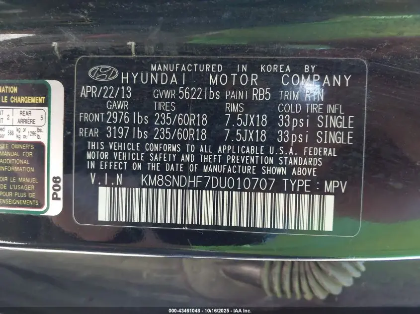 2013 HYUNDAI SANTA FE GLS