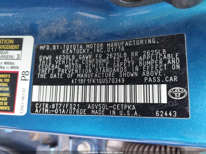 2016 TOYOTA CAMRY SE