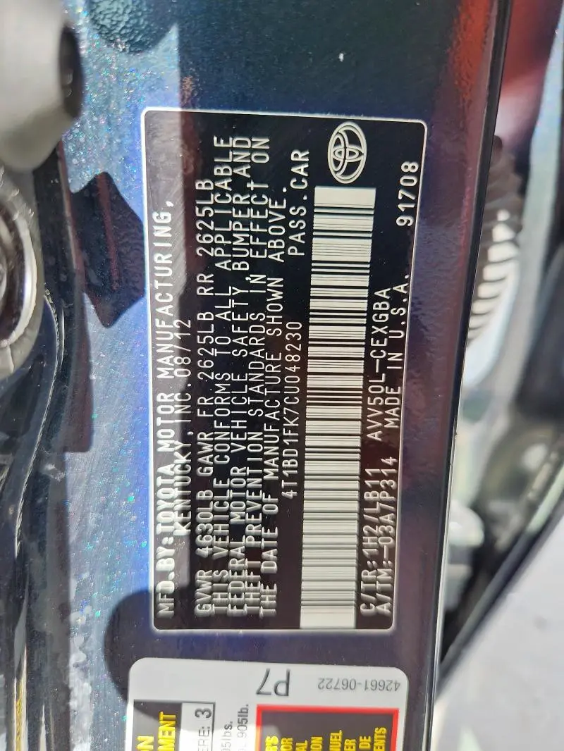 2012 TOYOTA CAMRY HYBRID  