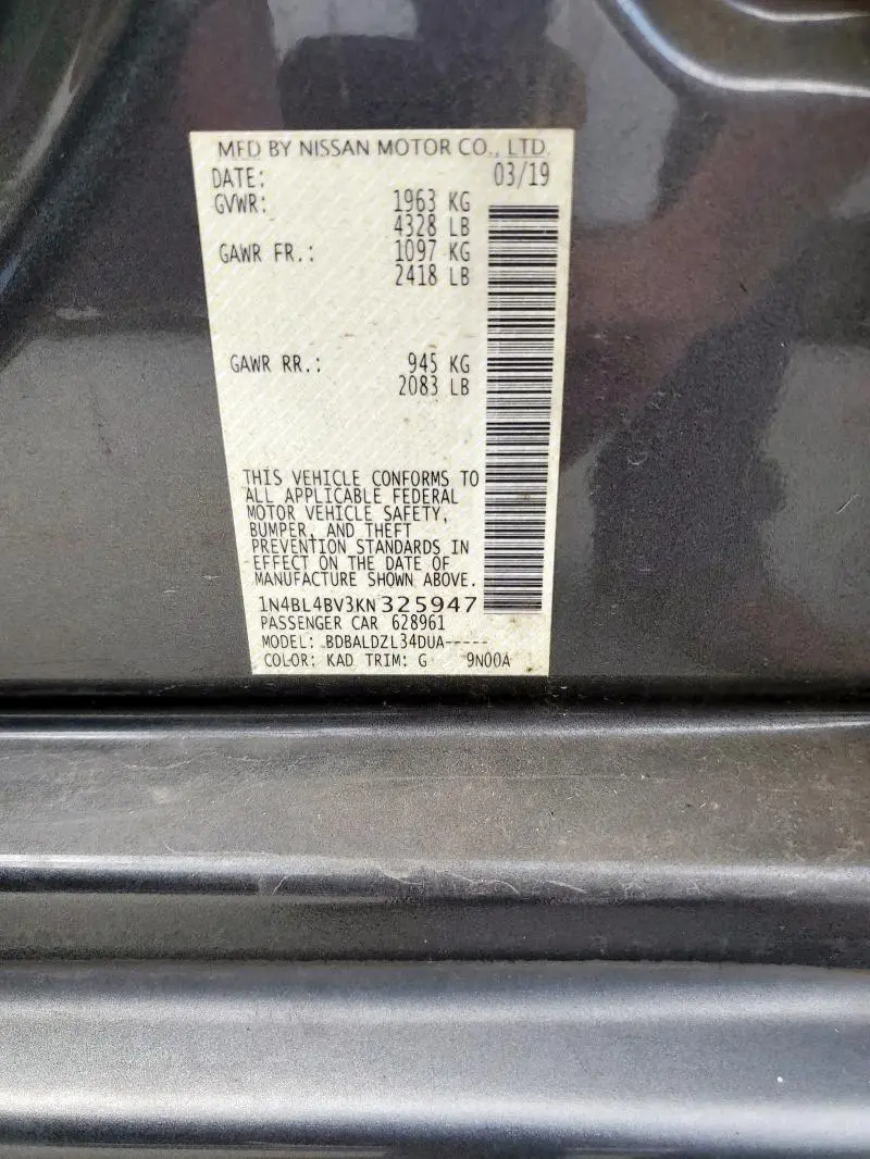 2019 NISSAN ALTIMA S  