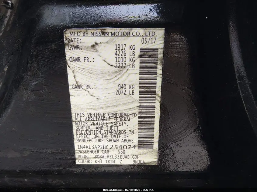 2017 NISSAN ALTIMA 2.5 SR