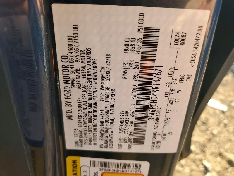 2019 FORD FUSION SE  