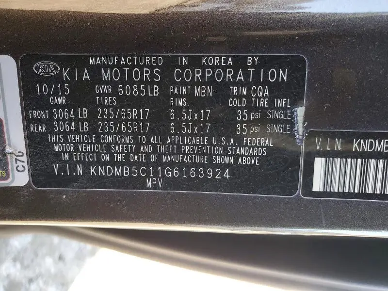 2016 KIA SEDONA LX  