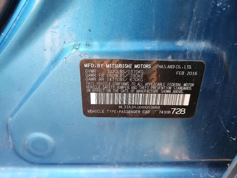 2017 MITSUBISHI MIRAGE ES  