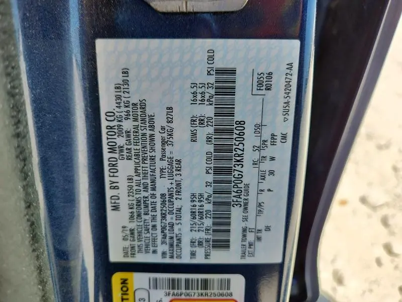 2019 FORD FUSION S  