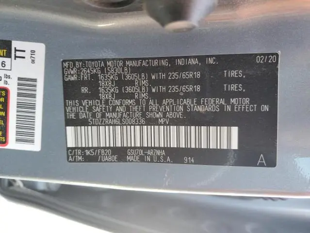 2020 TOYOTA HIGHLANDER L  