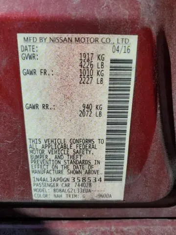 2016 NISSAN ALTIMA 2.5  