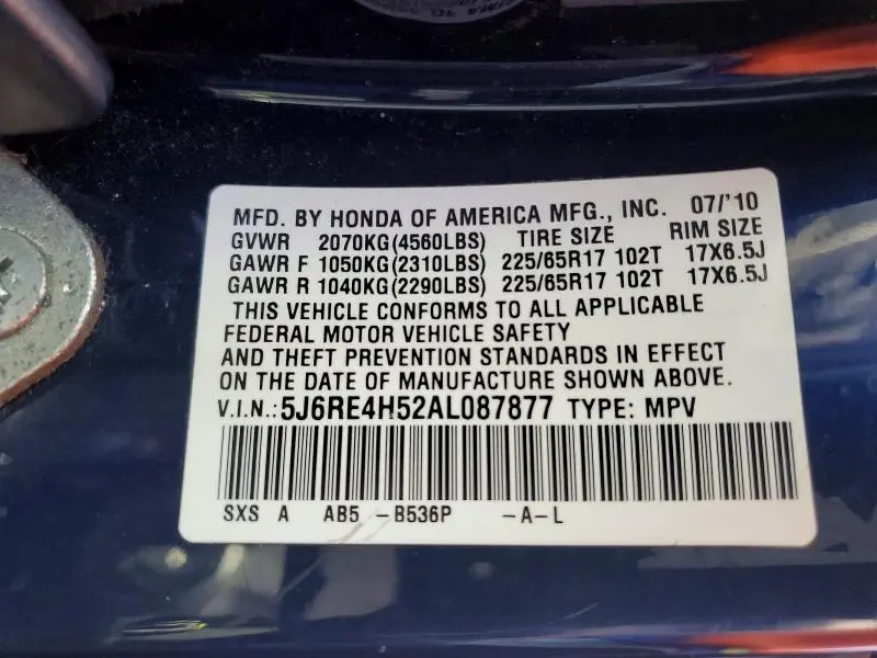 2010 HONDA CR-V EX  