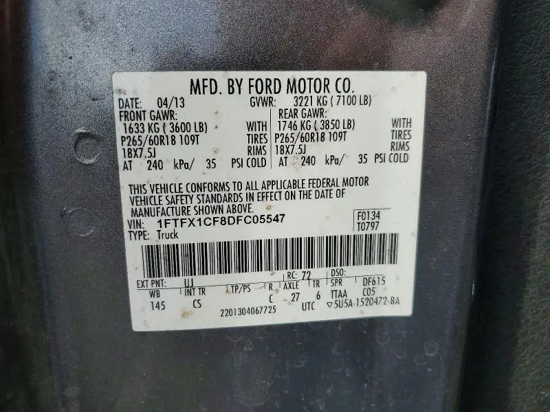 2013 FORD F150 SUPER CAB  