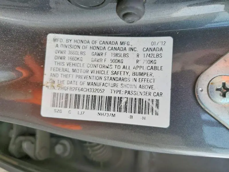 2012 HONDA CIVIC HF  