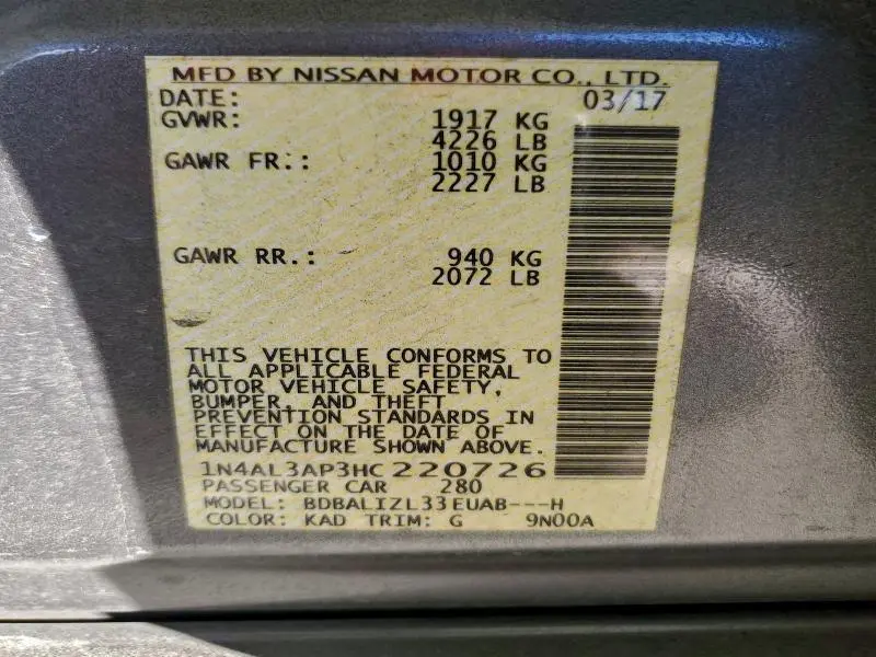 2017 NISSAN ALTIMA 2.5  