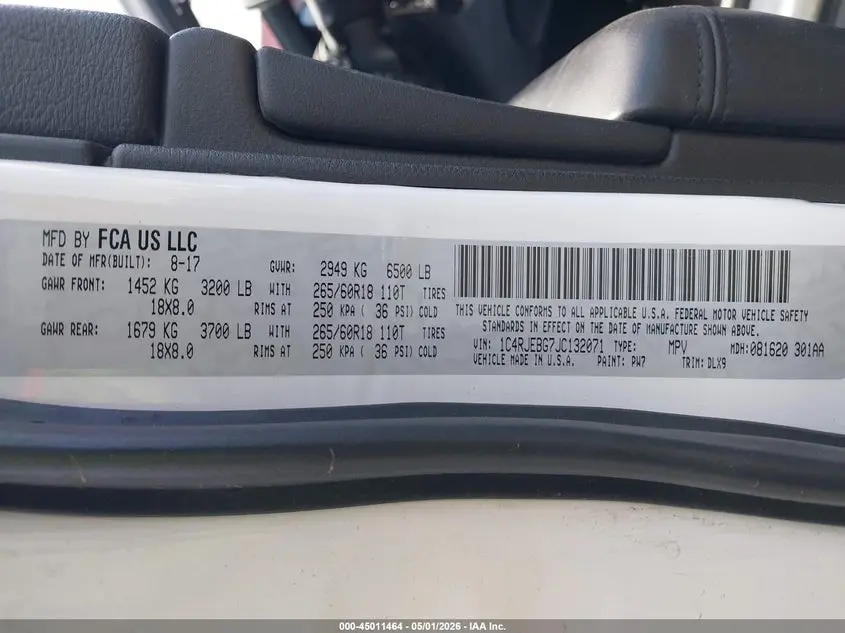 2018 JEEP GRAND CHEROKEE LIMITED 4X2