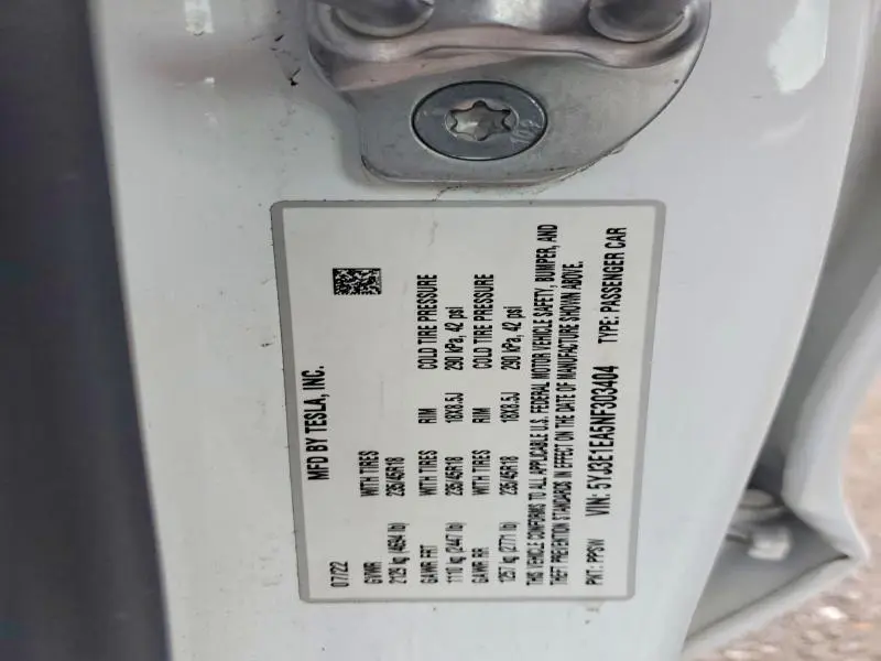 2022 TESLA MODEL 3   