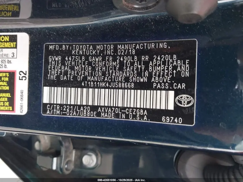 2018 TOYOTA CAMRY XLE