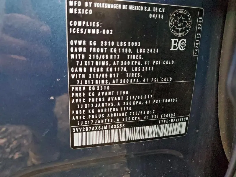 2018 VOLKSWAGEN TIGUAN SE  