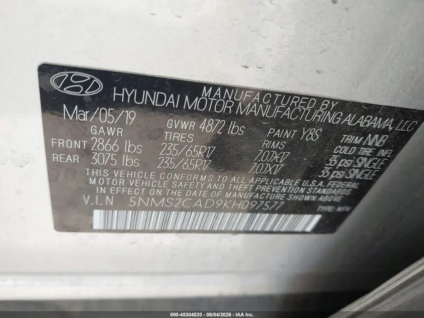 2019 HYUNDAI SANTA FE SE