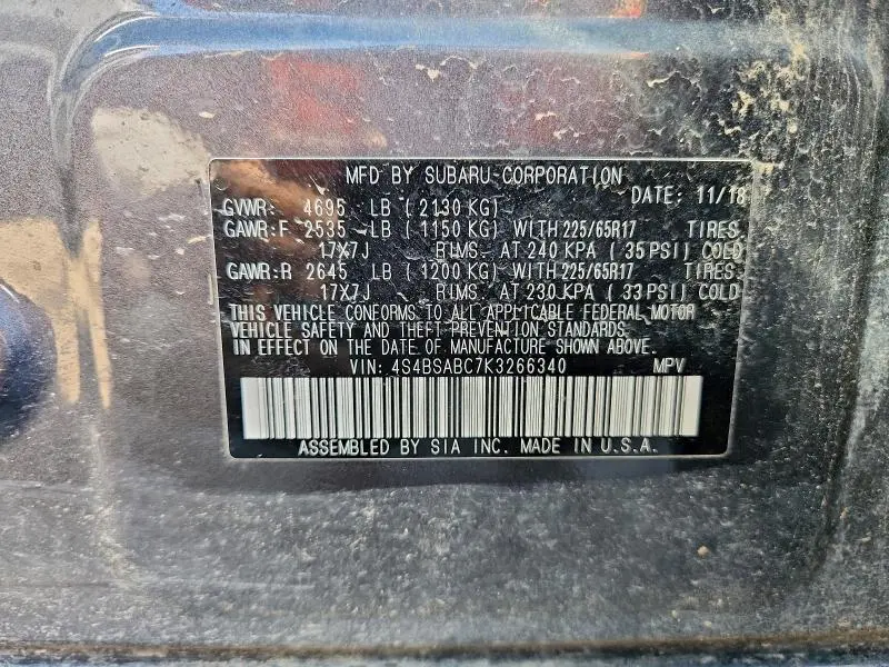 2019 SUBARU OUTBACK 2.5I  