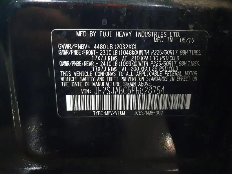 2015 SUBARU FORESTER 2.5I  