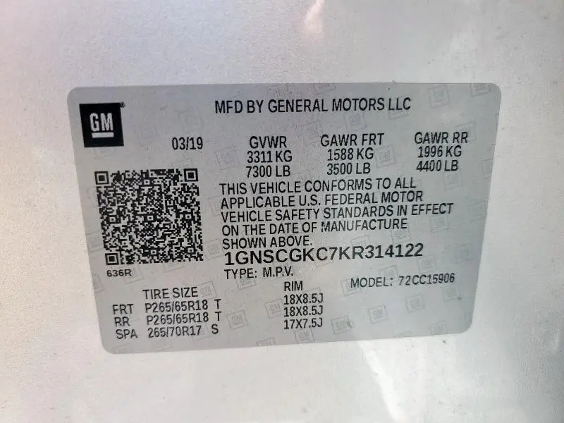 2019 CHEVROLET SUBURBAN C1500 LS  