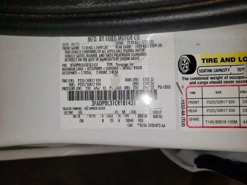 2012 FORD FUSION HYBRID  