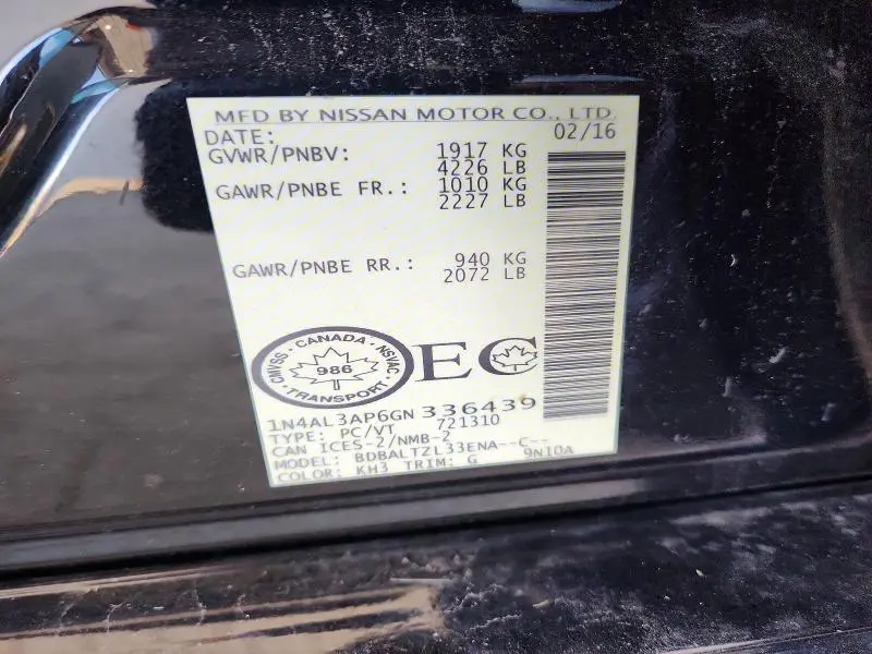 2016 NISSAN ALTIMA 2.5  
