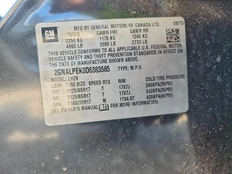 2013 CHEVROLET EQUINOX LT  