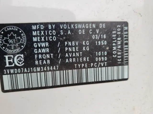 2016 VOLKSWAGEN JETTA COMFORTLINE  